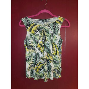 Women's Cable & Gauge Palm Print Tank Top M White Green